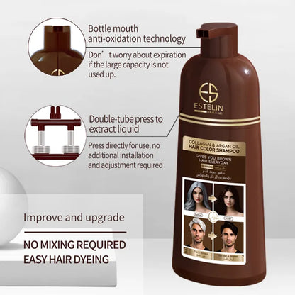 Estelin Quick Effective Collagen Argan Oil Hair Color Shampoo Dark Brown 400ml