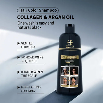 Estelin Collagen & Argan Oil Hair Color Shampoo Natural Black – 400ml