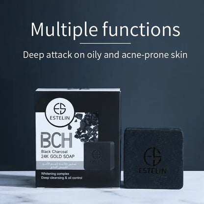 Estelin Black Charcoal & 24k Gold Soap 100g Facial Soap