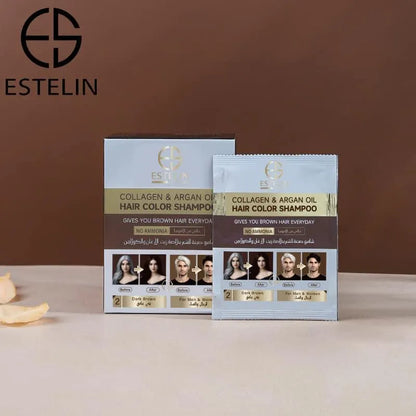 Estelin Collagen & Argan Oil Hair Color Shampoo Sachets (dark Brown) – 10pcs/box