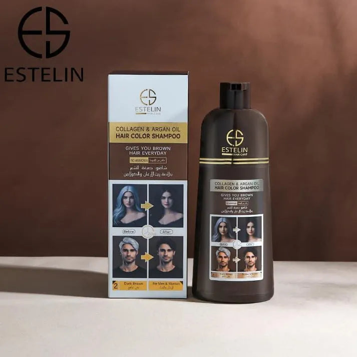 Estelin Quick Effective Collagen Argan Oil Hair Color Shampoo Dark Brown 400ml